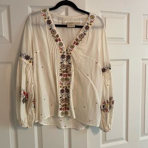 Cream floral Anthropologie Blouse